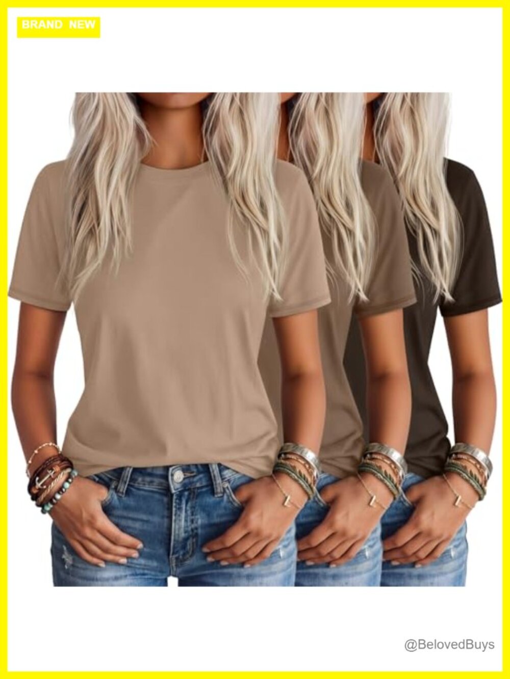 3 Pack Women's Short Sleeve T-Shirts Loose Fit Curved Hem Tunic Tops